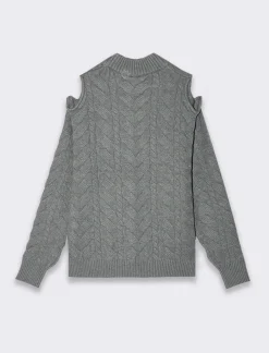 Donna Piazza Italia Donna|Maglieria<Maglia manica lunga con mezzo collo e dettaglio aperto sulle spalle - scuro