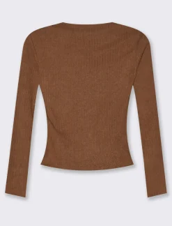 Donna Piazza Italia Maglieria<Maglia manica lunga con scollo a barca vestibilità stretch - Cammello