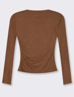 Donna Piazza Italia Maglieria<Maglia manica lunga con scollo a barca vestibilità stretch - Cammello