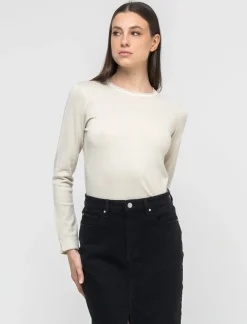 Donna Piazza Italia Donna|Maglieria<Maglia manica lunga giro collo con filo effetto metallizzato - Avorio