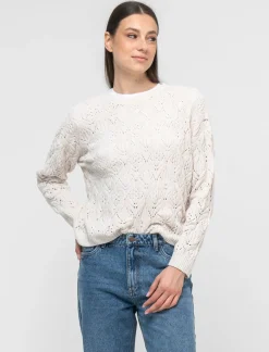 Donna Piazza Italia Maglieria<Maglia manica lunga girocollo con intarsi - Avorio