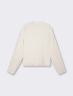 Donna Piazza Italia Maglieria<Maglia manica lunga in ciniglia con giro collo taglio basic - Avorio