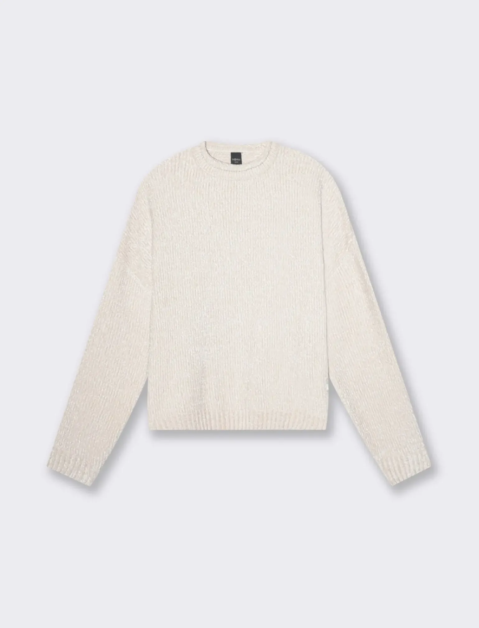 Donna Piazza Italia Maglieria<Maglia manica lunga in ciniglia con giro collo taglio basic - Avorio