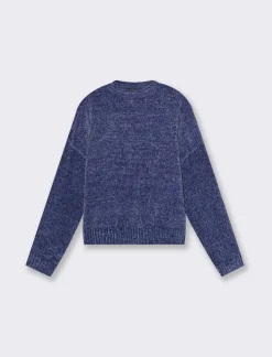 Donna Piazza Italia Maglieria<Maglia manica lunga in ciniglia con giro collo taglio basic - Mirtillo