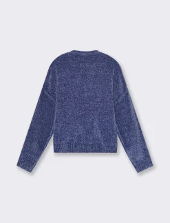 Donna Piazza Italia Maglieria<Maglia manica lunga in ciniglia con giro collo taglio basic - Mirtillo