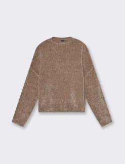 Donna Piazza Italia Maglieria<Maglia manica lunga in ciniglia con giro collo taglio basic - tortora