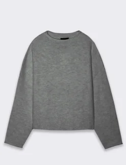 Donna Piazza Italia Donna|Maglieria<Maglia manica lunga mezzo collo con bordo risvoltato - Grigio melange