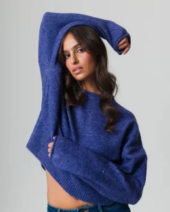 Donna Piazza Italia Donna|Maglieria<Maglia manica lunga mezzo collo con bordo risvoltato - Mirtillo