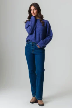 Donna Piazza Italia Donna|Maglieria<Maglia manica lunga mezzo collo con bordo risvoltato - Mirtillo