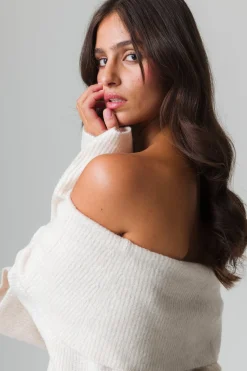 Donna Piazza Italia Donna|Maglieria<Maglia manica lunga scollo risvoltato e spalle scoperte con vestibilità comoda - Beige corda