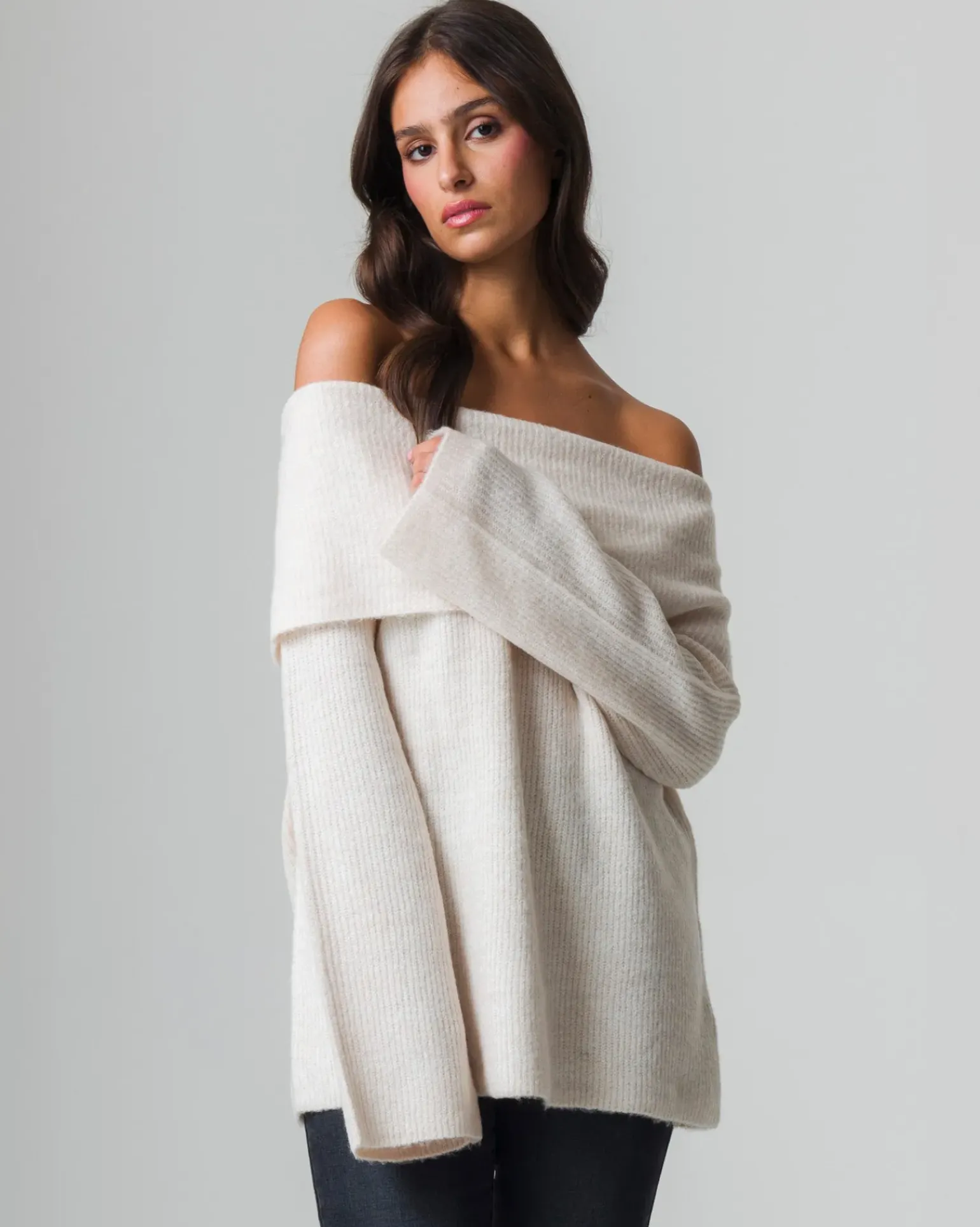 Donna Piazza Italia Donna|Maglieria<Maglia manica lunga scollo risvoltato e spalle scoperte con vestibilità comoda - Beige corda