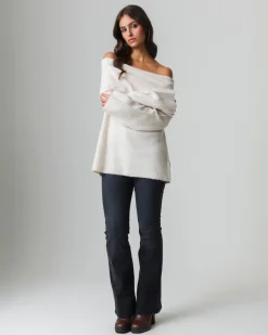 Donna Piazza Italia Donna|Maglieria<Maglia manica lunga scollo risvoltato e spalle scoperte con vestibilità comoda - Beige corda