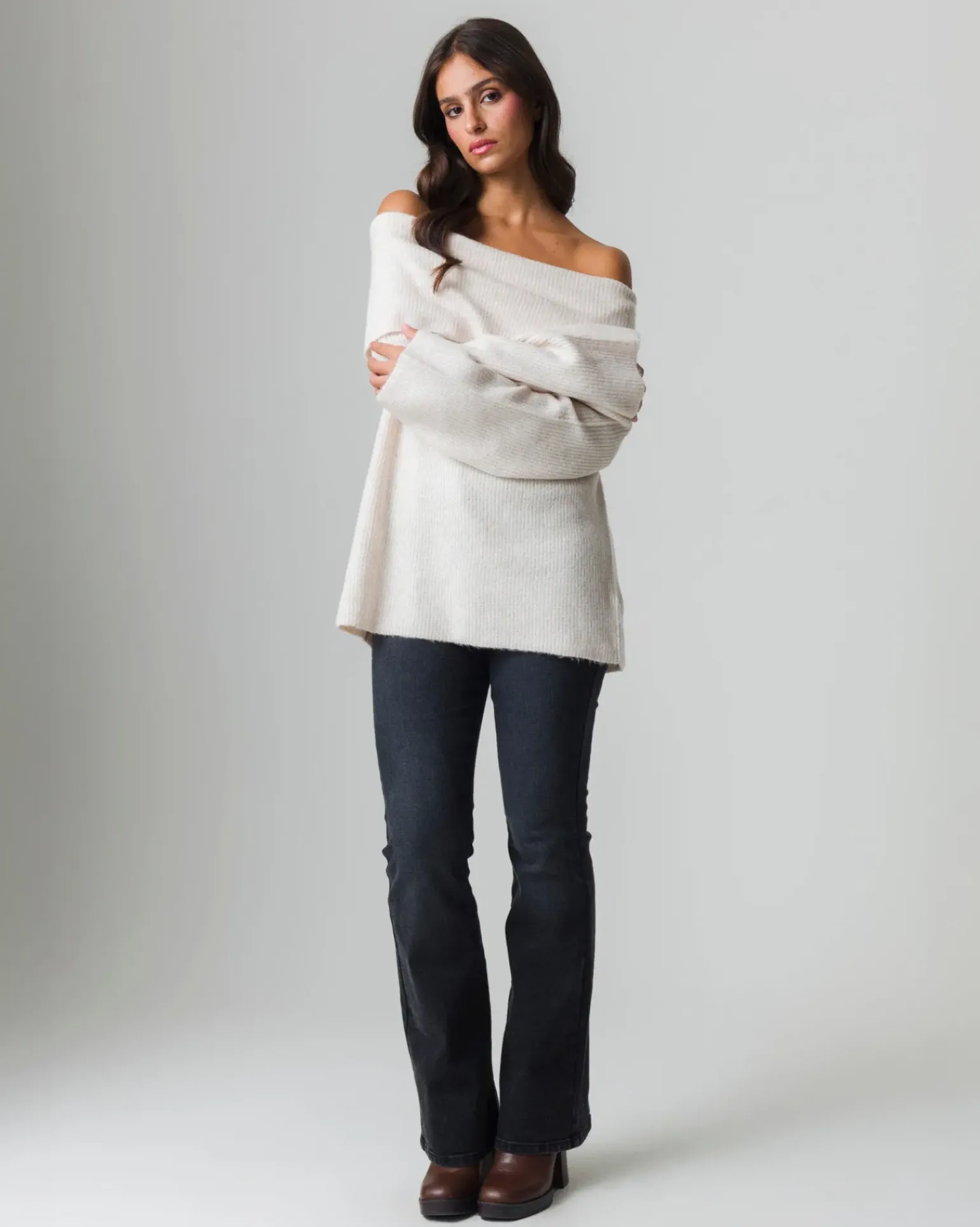 Donna Piazza Italia Donna|Maglieria<Maglia manica lunga scollo risvoltato e spalle scoperte con vestibilità comoda - Beige corda