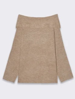 Donna Piazza Italia Donna|Maglieria<Maglia manica lunga scollo risvoltato e spalle scoperte con vestibilità comoda - Cammello