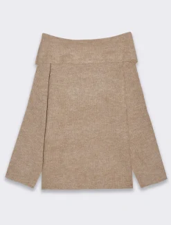 Donna Piazza Italia Donna|Maglieria<Maglia manica lunga scollo risvoltato e spalle scoperte con vestibilità comoda - Cammello