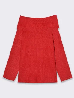 Donna Piazza Italia Donna|Maglieria<Maglia manica lunga scollo risvoltato e spalle scoperte con vestibilità comoda - Rosso