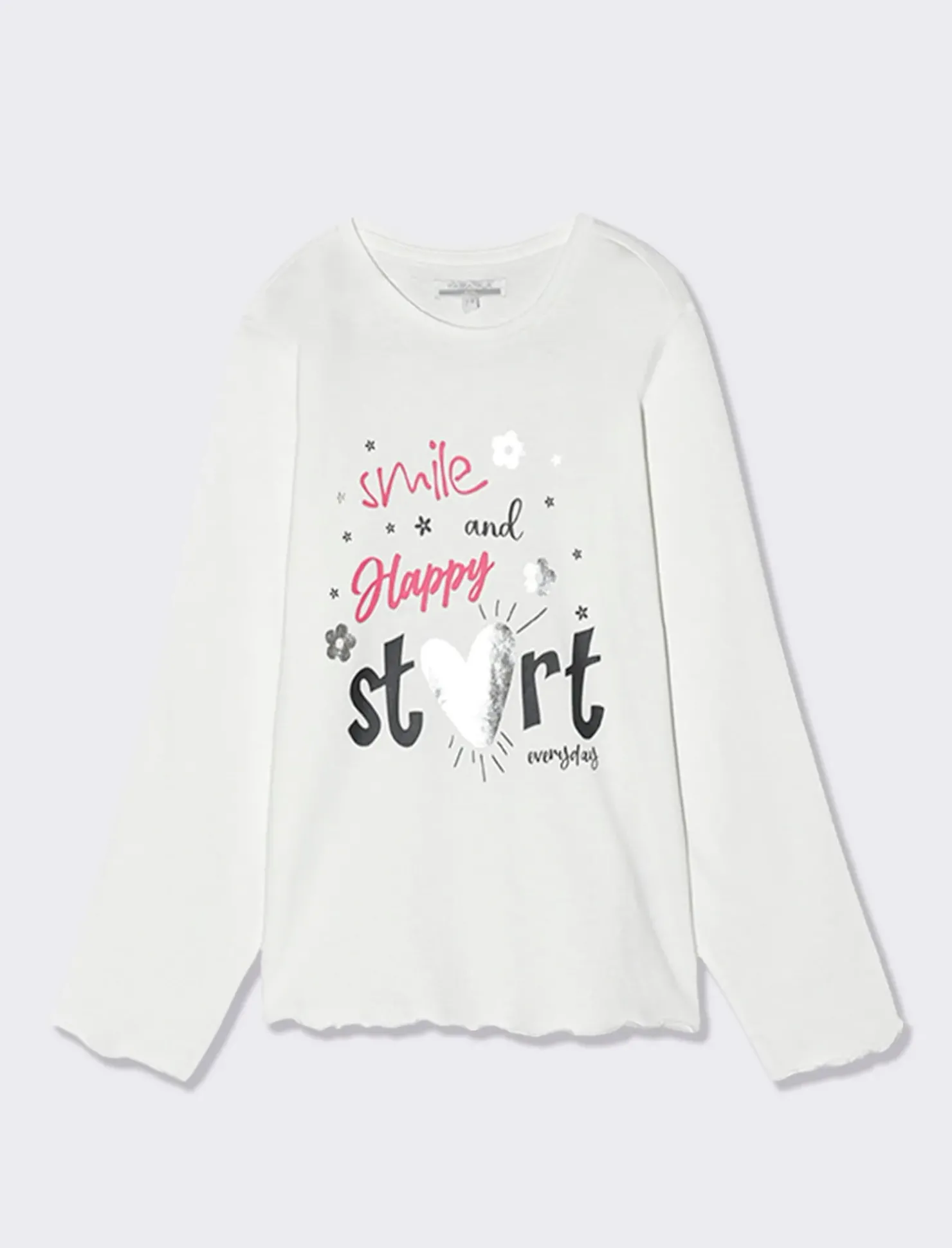 Piazza Italia Maglia maniche lunghe con orlo ondulato e stampa frontale effetto lucido - sporco Bianco Hot