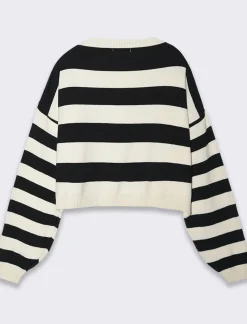 Donna Piazza Italia Maglieria<Maglia maniche over rigata - Bianco-nero