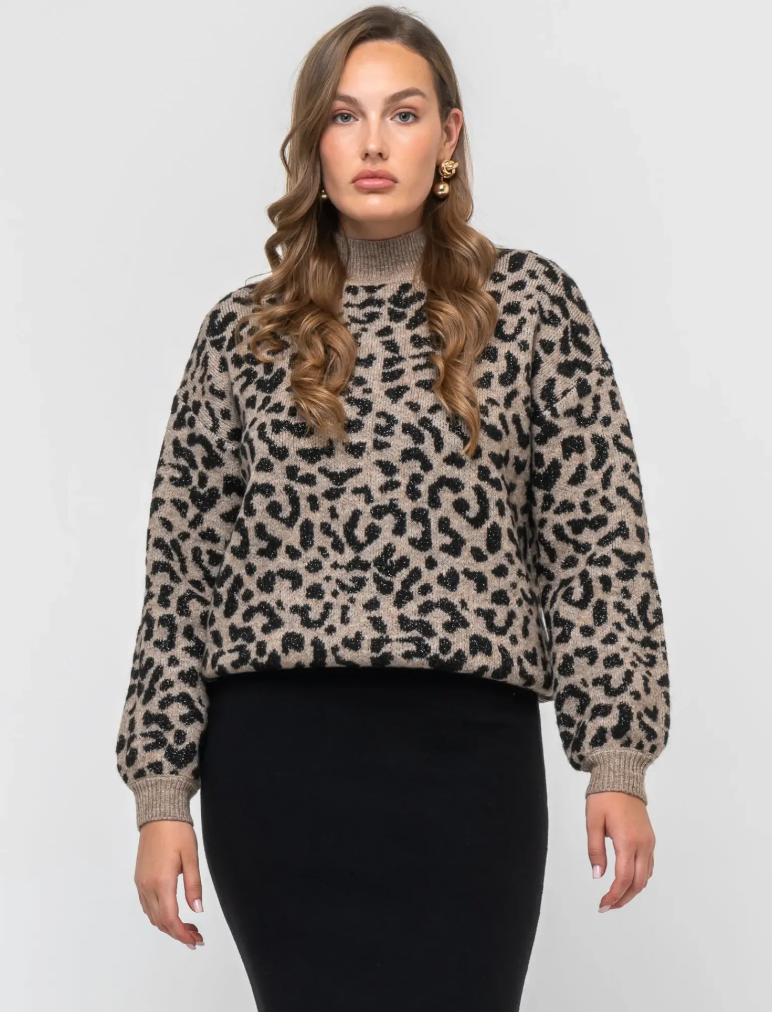 Donna Piazza Italia Donna|Maglieria<Maglia mezzo collo in jacquard leopardato e filo effetto metallizato - var 1