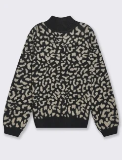 Donna Piazza Italia Donna|Maglieria<Maglia mezzo collo in jacquard leopardato e filo effetto metallizato - var 2