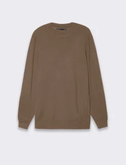 Uomo Piazza Italia Maglieria<Maglia mezzo collo lavorazione a coste sui fianchi slim fit. - fango