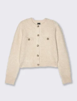 Donna Piazza Italia Donna|Maglieria<Maglia modello cardigan con bottoni tipo divisa tasche finte a filetto - Avorio