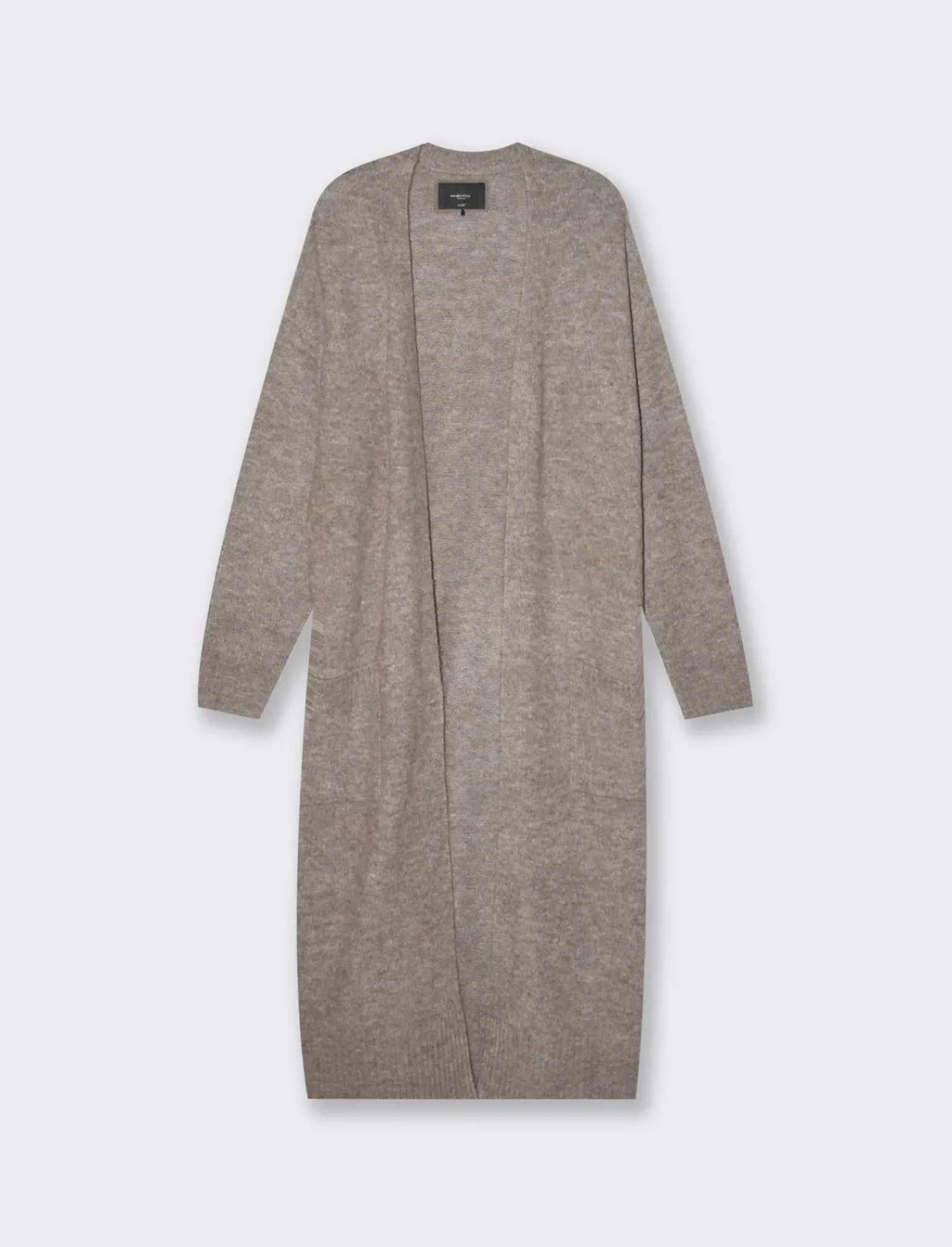 Donna Piazza Italia Donna|Maglieria<Maglia modello cardigan lungo aperto con tasche a toppa e spacchi sui lati - Tortora melange