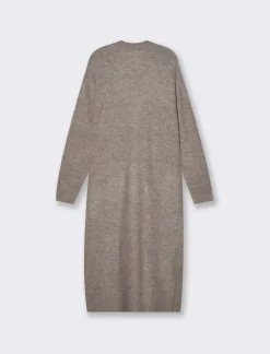 Donna Piazza Italia Donna|Maglieria<Maglia modello cardigan lungo aperto con tasche a toppa e spacchi sui lati - Tortora melange