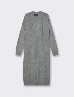 Donna Piazza Italia Donna|Maglieria<Maglia modello cardigan lungo aperto con tasche a toppa e spacchi sui lati - Grigio melange