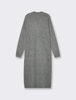 Donna Piazza Italia Donna|Maglieria<Maglia modello cardigan lungo aperto con tasche a toppa e spacchi sui lati - Grigio melange