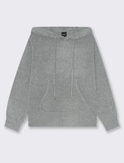 Donna Piazza Italia Donna|Maglieria<Maglia modello felpa con cappuccio e culisse e tasche a marsupio - Grigio scuro