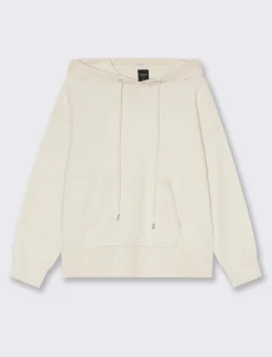 Donna Piazza Italia Donna|Maglieria<Maglia modello felpa con cappuccio e culisse e tasche a marsupio - Avorio