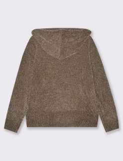 Donna Piazza Italia Donna|Maglieria<Maglia modello felpa in ciniglia con cappuccio e tasche a marsupio - tortora