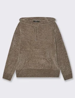 Donna Piazza Italia Donna|Maglieria<Maglia modello felpa in ciniglia con cappuccio e tasche a marsupio - tortora