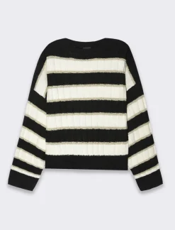 Donna Piazza Italia Donna|Maglieria<Maglia pullover manica lunga, a strische con spalle cadenti vestibilità comoda - var 1