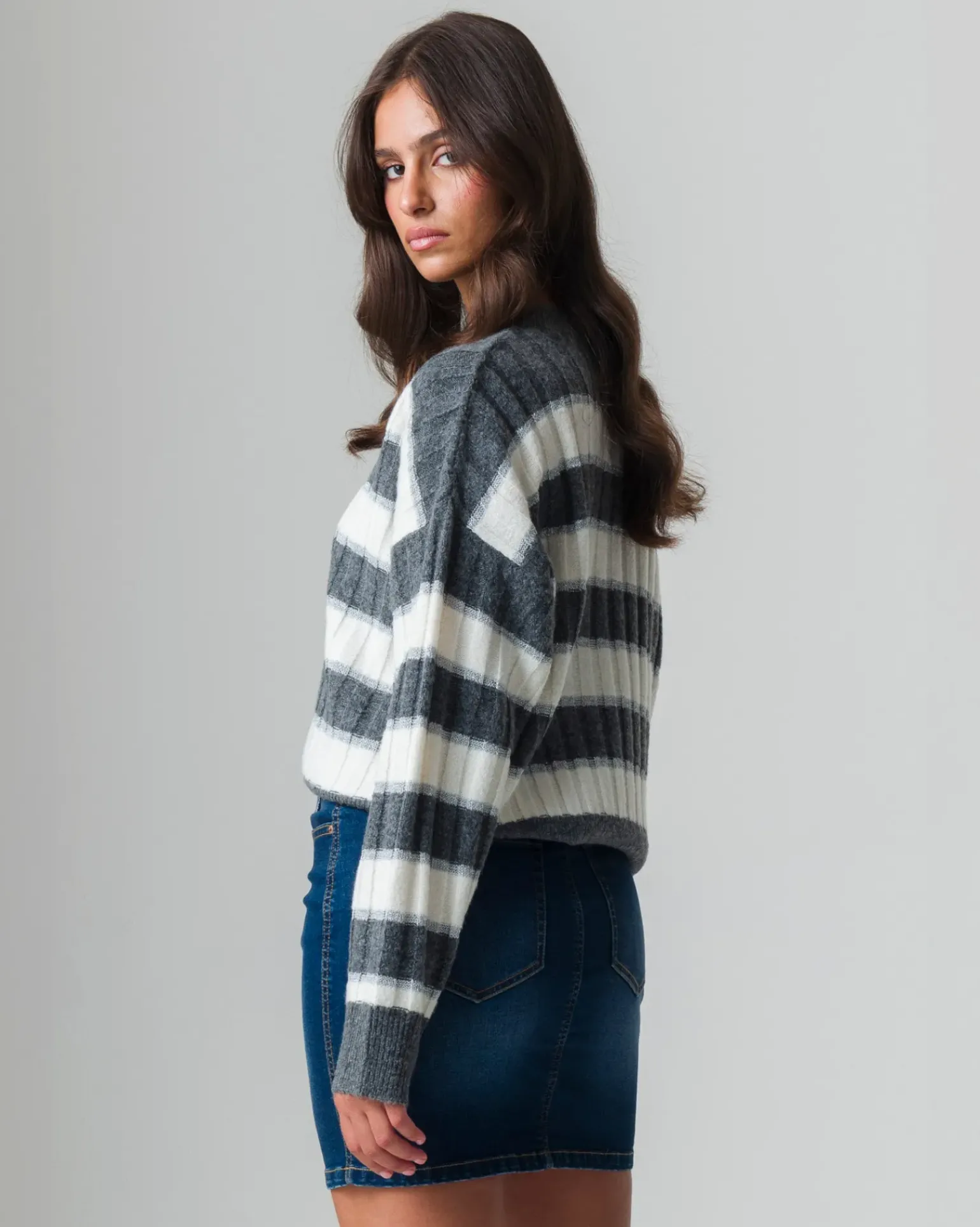 Donna Piazza Italia Donna|Maglieria<Maglia pullover manica lunga, a strische con spalle cadenti vestibilità comoda - var 2