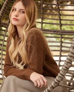 Donna Piazza Italia Maglieria<Maglia scollo a barca con lavorazione a costine - tabacco