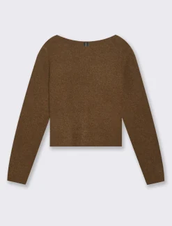 Donna Piazza Italia Maglieria<Maglia scollo a barca con lavorazione a costine - tabacco