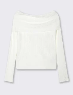 Donna Piazza Italia Maglieria<Maglia scollo a barca in costina - latte