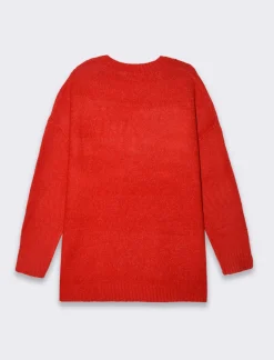 Donna Piazza Italia Donna|Maglieria<Maglia scollo a v con maniche lunghe e vestibiilità confort - Rosso