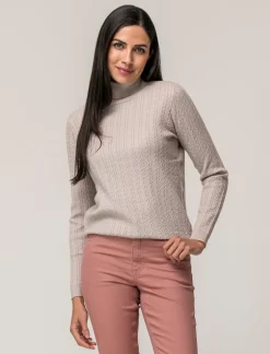 Donna Piazza Italia Donna|Maglieria<Maglia slim in morbido filato collo lato e lavorazione trecce - Sabbia