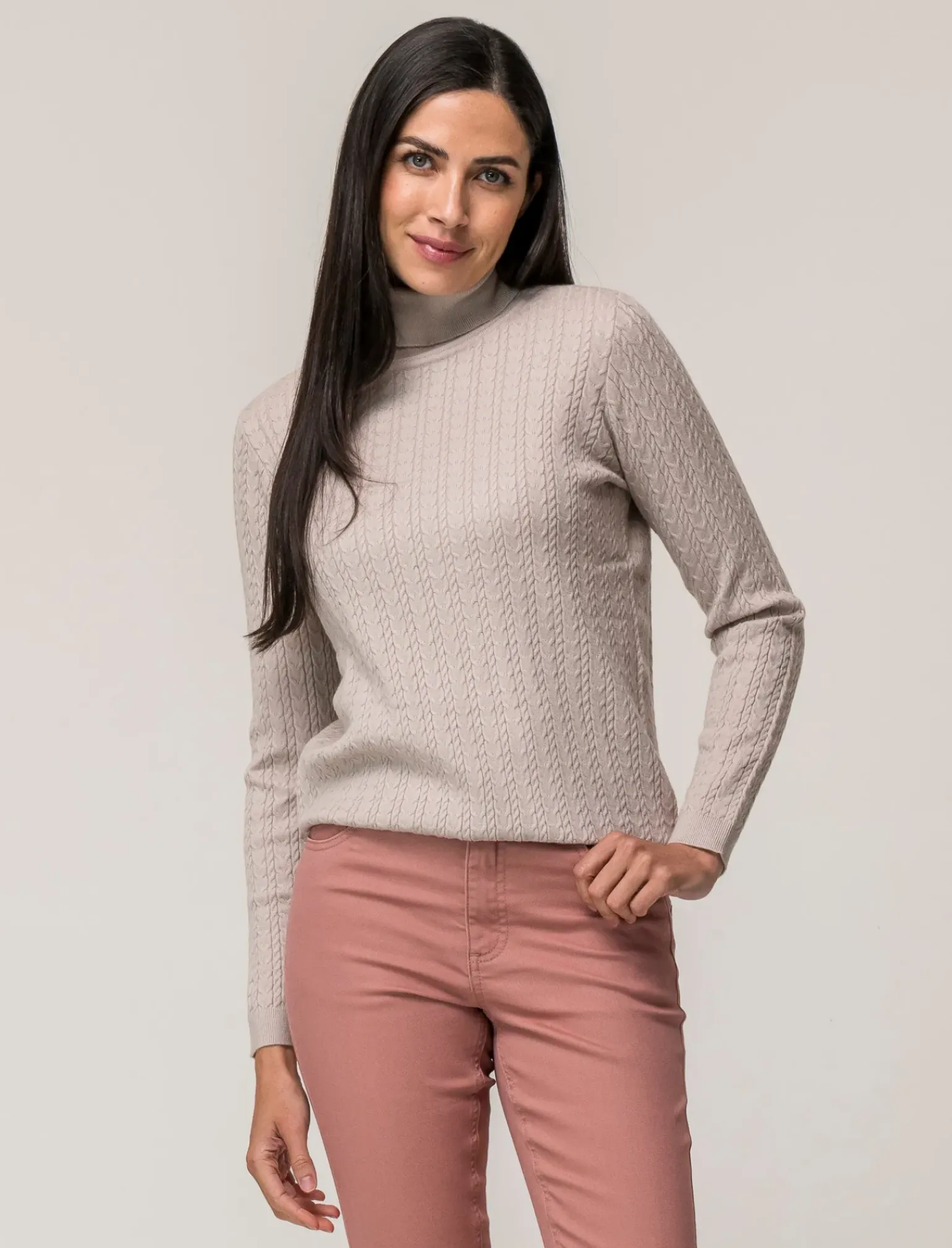 Donna Piazza Italia Donna|Maglieria<Maglia slim in morbido filato collo lato e lavorazione trecce - Sabbia