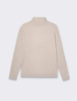 Donna Piazza Italia Donna|Maglieria<Maglia slim in morbido filato collo lato e lavorazione trecce - Sabbia