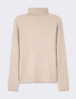 Donna Piazza Italia Donna|Maglieria<Maglia slim in morbido filato collo lato e lavorazione trecce - Sabbia