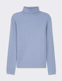 Donna Piazza Italia Donna|Maglieria<Maglia slim in morbido filato collo lato e lavorazione trecce - Celeste