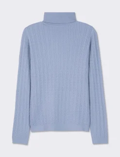 Donna Piazza Italia Donna|Maglieria<Maglia slim in morbido filato collo lato e lavorazione trecce - Celeste