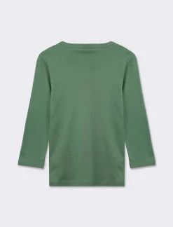 Donna Piazza Italia Donna|Maglieria<Maglietta basic scollo a V manica lunga in cotone a costina - foresta