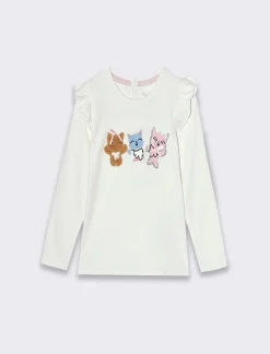 Piazza Italia Neonata<Maglietta con stampa e rouches alle maniche - panna