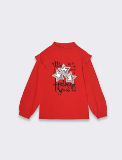 Piazza Italia Bambina|T-Shirt E Top<Maglietta da bambina con rouches sulle spalle, stampa frontale e patch puff a stella -