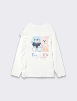 Piazza Italia Bambina|T-Shirt E Top<Maglietta da bambina in cotone elasticizzato con rouches laterale - Bianco sporco